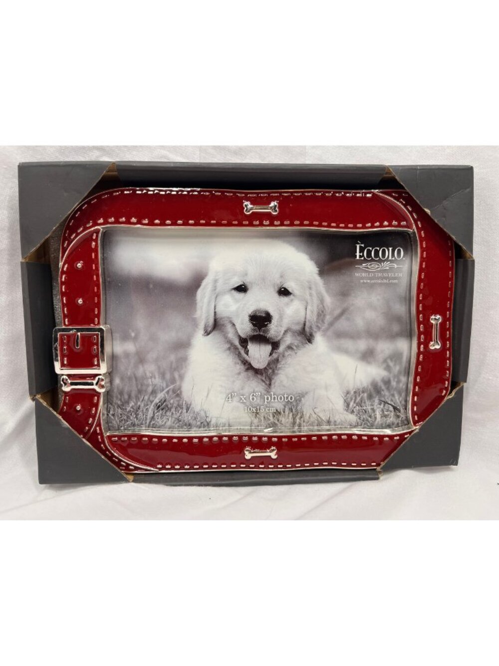 Eccolo Red Dog Collar Photo Frame 4x6 Silver Bone NEW IN BOX Pet Lover